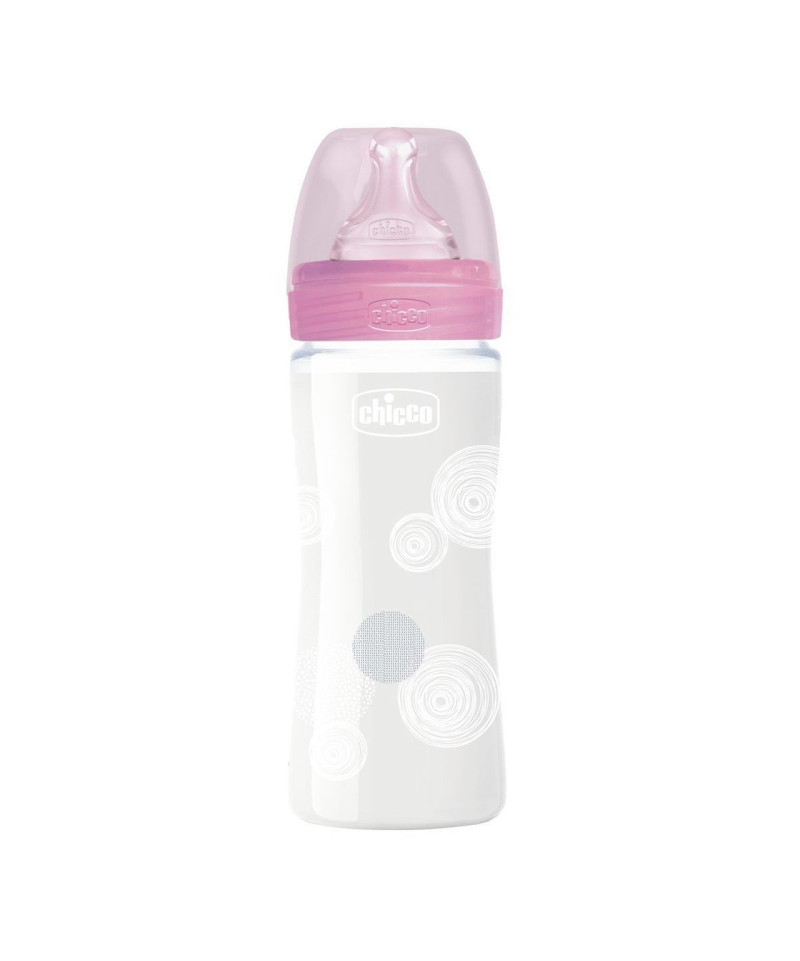 CHICCO - BIBERON EN VERRE 240 ROSE SLOW SIL