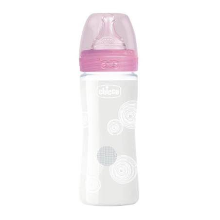 CHICCO - BIBERON EN VERRE 240 ROSE SLOW SIL