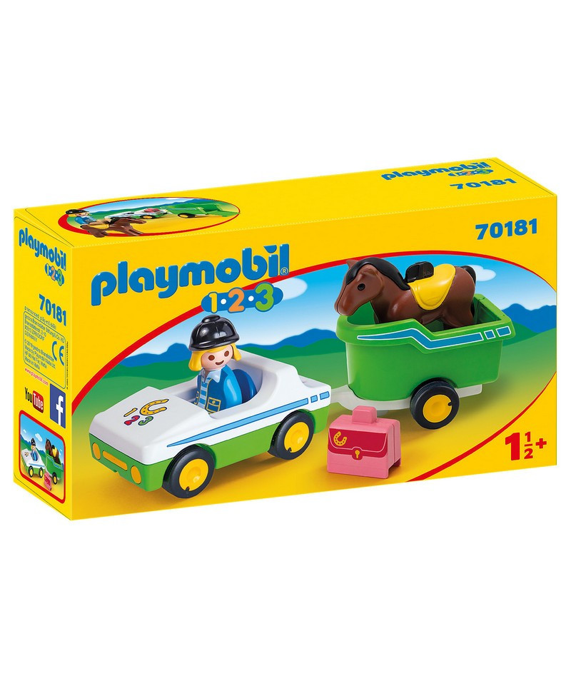 PLAYMOBIL - CAVALIERE AVEC VOITURE ET REMORQUE 1.2.3