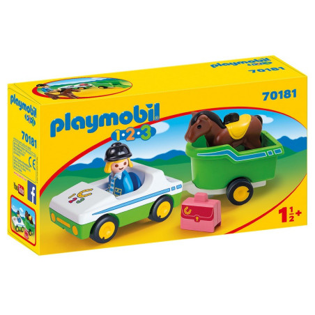PLAYMOBIL - CAVALIERE AVEC VOITURE ET REMORQUE 1.2.3