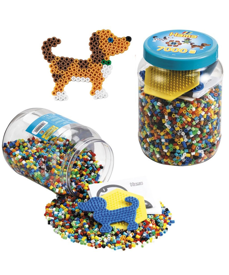 HAMA - POT BLEU 7000 PERLES PLUS 2 PLAQUES